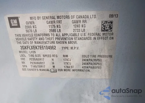 2014 GMC Terrain Slt-1 z USA, uszkodzony, nr VIN 2GKFLXEK7E6104962